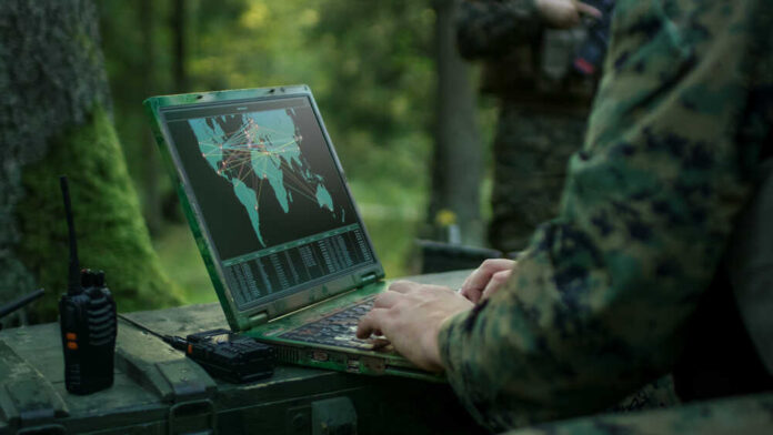 Military,Operation,In,Action,,Soldiers,Using,Military,Grade,Laptop,Targeting