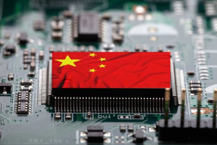 Flag,Of,China,On,A,Processor,,Cpu,Central,Processing,Unit