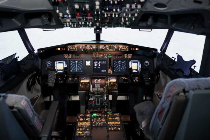 Empty,Airplane,Cockpit,With,Electronic,Flying,Navigation,Panel,,Control,Command