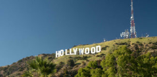 hollywood sign at the top of a mountain
