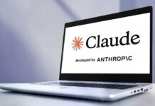 Laptop displaying the Claude logo developed by Anthropic