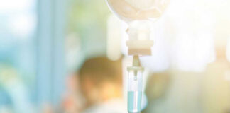 IV drip with blurred background in hospital setting