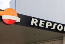 Repsol gas station sign featuring the company logo