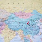 Map of Asia highlighting China with a red location pin