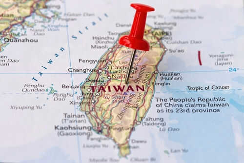 Map with red pin on Taiwan island