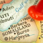 Close-up of a map highlighting Burco in Somaliland with a red location pin