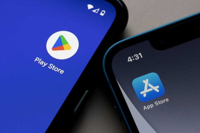Portland,,Or,,Usa,-,Nov,9,,2022:,Icons,Of,Google Smartphones showing Play Store and App Store icons
