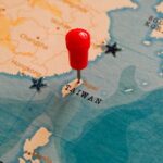 A red pin marking Taiwan on a map