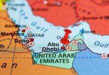 Drone Chaos Sparks Gulf FIRE – Energy Threat! Map highlighting Abu Dhabi with a red pin