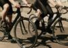 Cyclists riding on a road in motion