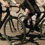 Cyclists riding on a road in motion