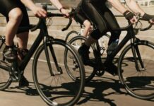 Cyclists riding on a road in motion