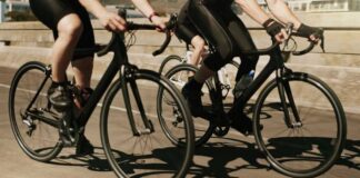 Cyclists riding on a road in motion