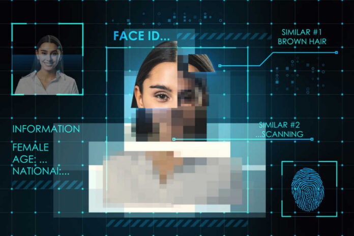 biometric-and-safety-personal-data2212959141jpg Face recognition interface with fragmented portrait and scanning overlays