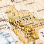 Close-up of a map highlighting Bolivia