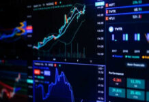 Colorful financial graphs and charts on a screen
