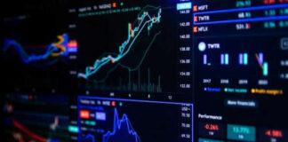 Colorful financial graphs and charts on a screen