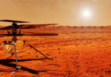 Deep-Drill Gamble: NASA Bets on Buried Clues Mars helicopter on a dusty red landscape with sun