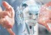 Hotel Laundry Bots: Jobs Next On Chopping Block? robot head hologram between outstretched hands