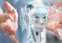 Hotel Laundry Bots: Jobs Next On Chopping Block? robot head hologram between outstretched hands