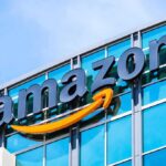 Amazon logo on glass office building facade