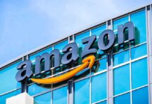 Amazon logo on glass office building facade
