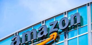 Amazon logo on glass office building facade