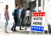 Texas Indictments Rattle Election Watchdogs voters lining up at a polling place entrance