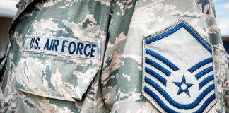 U.S. Air Force uniform with rank chevron patch