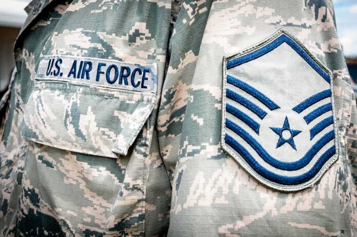 U.S. Air Force uniform with rank chevron patch