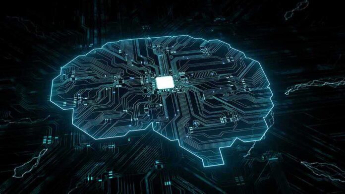 shutterstock_1698736867-1 Digital brain shaped circuit board with central microchip