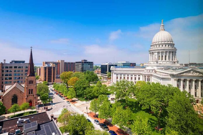 shutterstock_1944487798 Capitol building with dome overlooking a city park