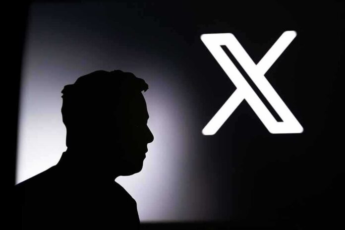 silhouette of a person beside a large X logo