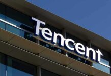 Tencent logo on a modern office building facade