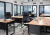 Homelessness Council: Government Ghost Office Exposed Modern open office with empty desks and black chairs