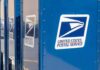 USPS mail collection boxes lined up outdoors